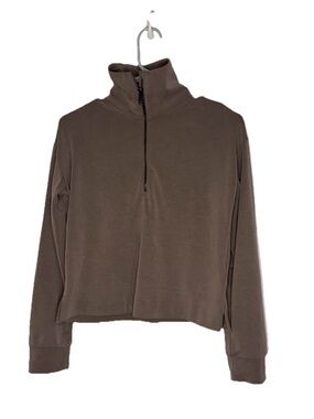 Athleta Seasoft Quarter Zip Pullover Taupe Brown Crop Sweatshirt Modal XXS Gym